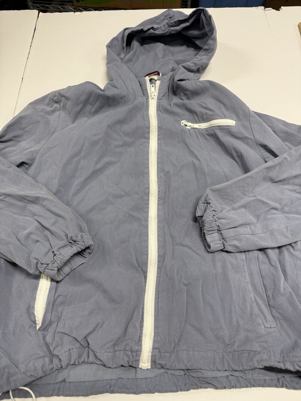 John Galt Track Jacket OS Womens Blue Gray Full Zip Hooded Windbreaker